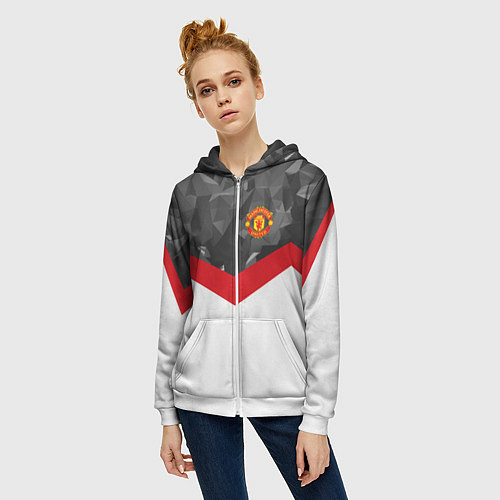 Женская толстовка на молнии Man United FC: Grey Polygons / 3D-Белый – фото 3