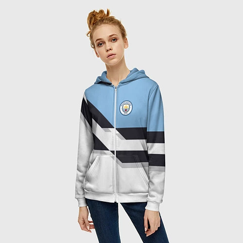 Женская толстовка на молнии Manchester City FC: White style / 3D-Белый – фото 3