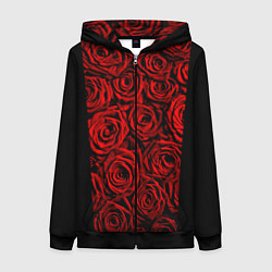 Толстовка на молнии женская Унисекс / Красные розы, цвет: 3D-черный