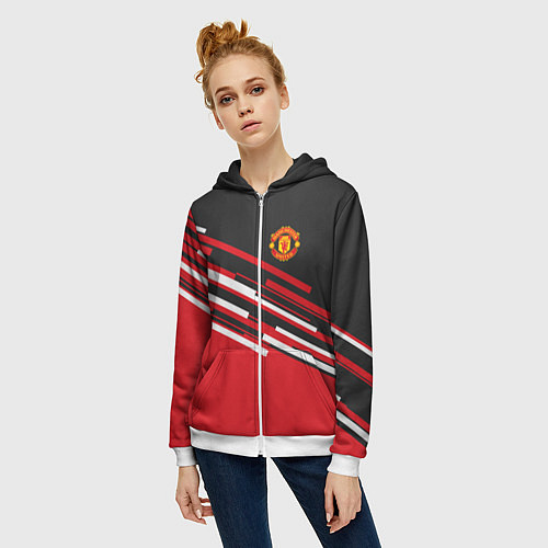 Женская толстовка на молнии Man UTD FC: Sport Line 2018 / 3D-Белый – фото 3