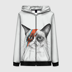 Толстовка на молнии женская David Bowie: Grumpy cat, цвет: 3D-черный