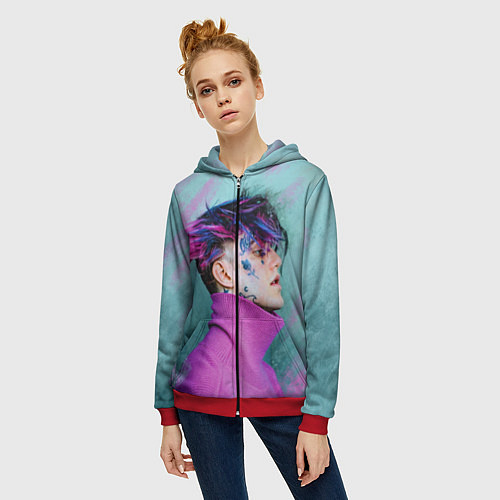 Женская толстовка на молнии Lil Peep: Neon Style / 3D-Красный – фото 3