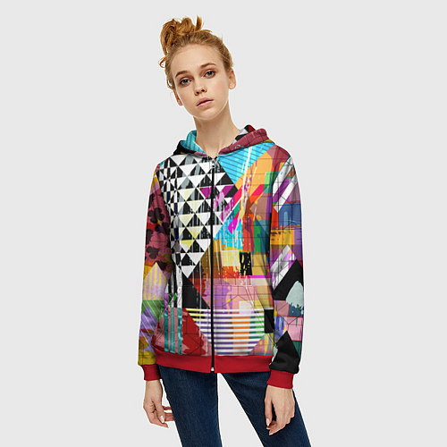 Женская толстовка на молнии RGB Geometry / 3D-Красный – фото 3