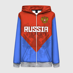 Толстовка на молнии женская Russia Red & Blue, цвет: 3D-меланж