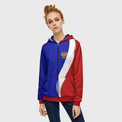 Толстовка на молнии женская Герб РФ Триколор, цвет: 3D-красный — фото 2