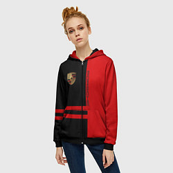 Толстовка на молнии женская Porsche: Red Sport, цвет: 3D-черный — фото 2