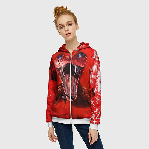 Женская толстовка на молнии Red Snake / 3D-Белый – фото 3