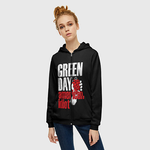 Женская толстовка на молнии Green Day: American Idiot / 3D-Черный – фото 3