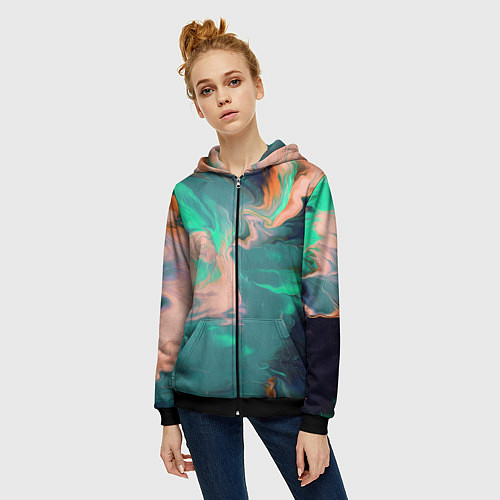 Женская толстовка на молнии Кислотные разводы / 3D-Черный – фото 3