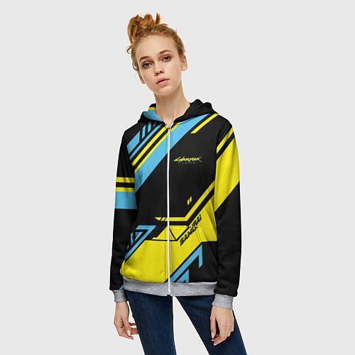 Женская толстовка на молнии Cyberpunk 2077: Samurai / 3D-Меланж – фото 3