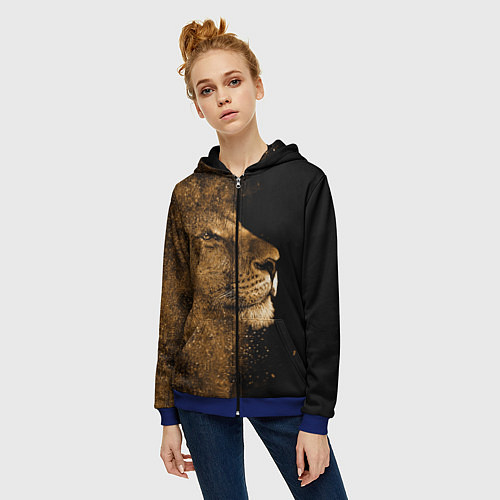 Женская толстовка на молнии Песчаный лев / 3D-Синий – фото 3