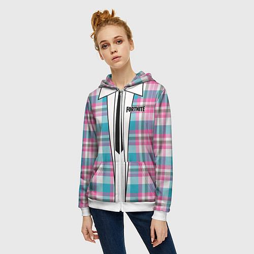 Женская толстовка на молнии Fortnite: Базовый костюм / 3D-Белый – фото 3