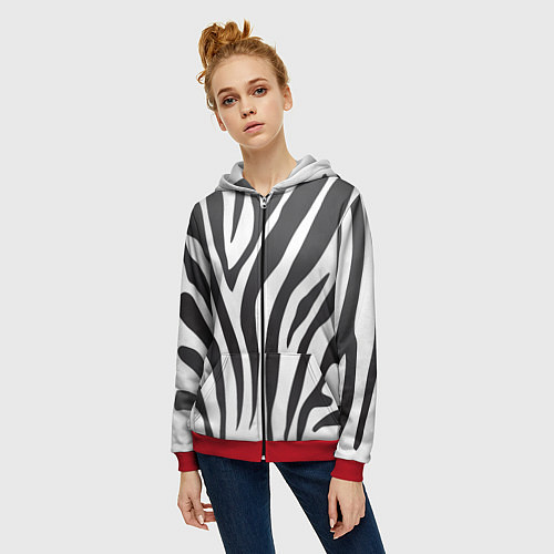 Женская толстовка на молнии Африканская зебра / 3D-Красный – фото 3