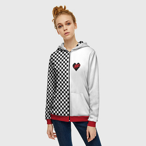Женская толстовка на молнии ФРЕНДЗОНА: Шахматы / 3D-Красный – фото 3