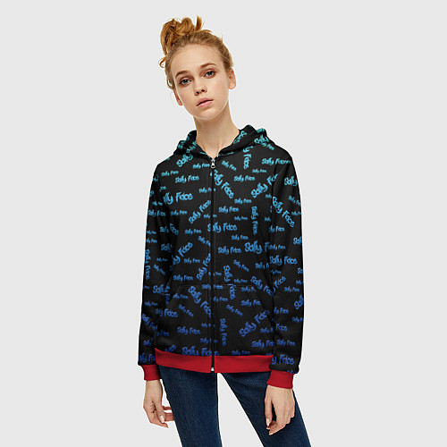 Женская толстовка на молнии Sally Face: Blue Pattern / 3D-Красный – фото 3