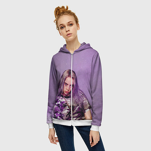 Женская толстовка на молнии Billie Eilish: Violet Fashion / 3D-Белый – фото 3