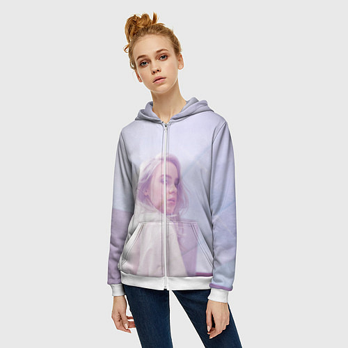 Женская толстовка на молнии Billie Eilish: Light Pink / 3D-Белый – фото 3