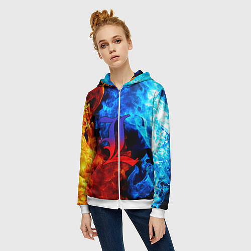 Женская толстовка на молнии L letter fire / 3D-Белый – фото 3