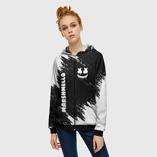 Женская толстовка на молнии MARSHMELLO / 3D-Черный – фото 3
