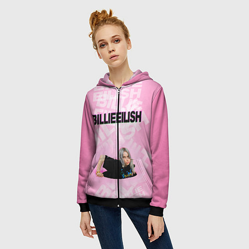 Женская толстовка на молнии Billie Eilish: Pink Mood / 3D-Черный – фото 3