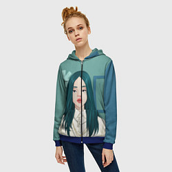 Толстовка на молнии женская Billie Eilish: Turquoise Hair, цвет: 3D-синий — фото 2