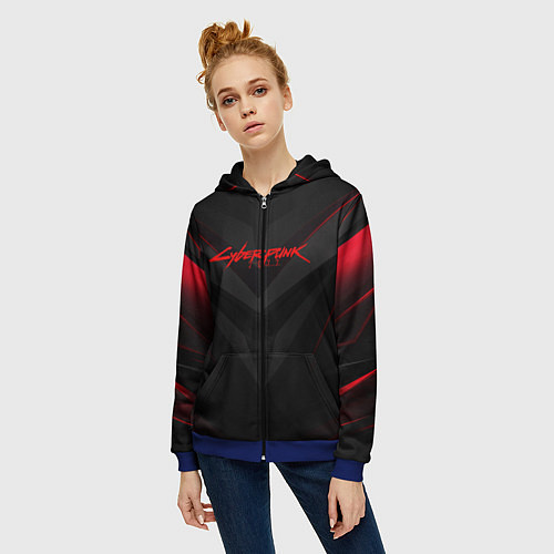Женская толстовка на молнии CYBERPUNK 2077 / 3D-Синий – фото 3