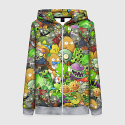 Толстовка на молнии женская PLANTS VS ZOMBIES, цвет: 3D-меланж