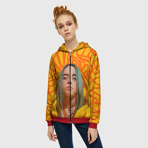 Женская толстовка на молнии Billie Eilish / 3D-Красный – фото 3