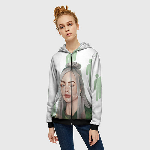 Женская толстовка на молнии Billie Eilish / 3D-Черный – фото 3