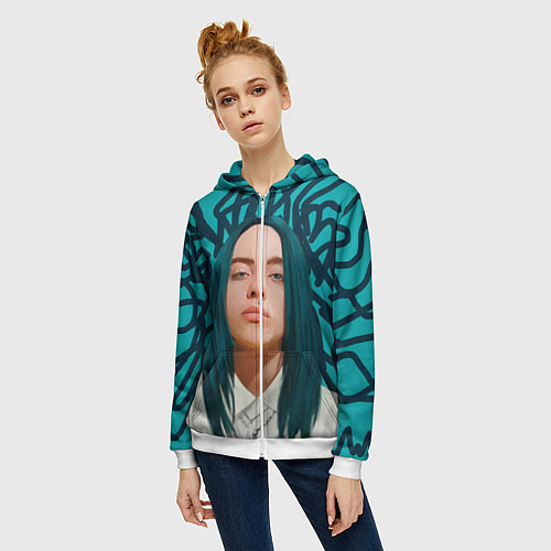 Женская толстовка на молнии Billie Eilish / 3D-Белый – фото 3