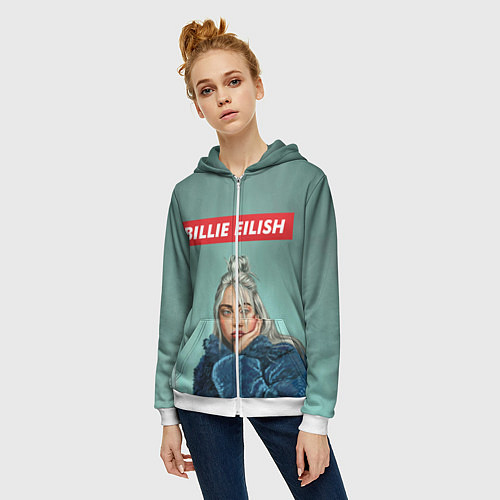 Женская толстовка на молнии Billie Eilish / 3D-Белый – фото 3