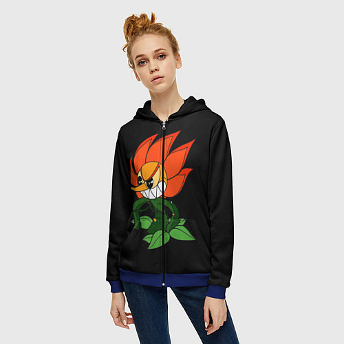 Женская толстовка на молнии Cuphead - Кэгни Гвоздика / 3D-Синий – фото 3