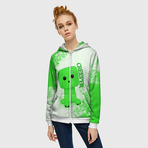Женская толстовка на молнии MINECRAFT CREEPER / 3D-Белый – фото 3