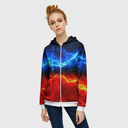 Женская толстовка на молнии Лёд и огонь / 3D-Белый – фото 3