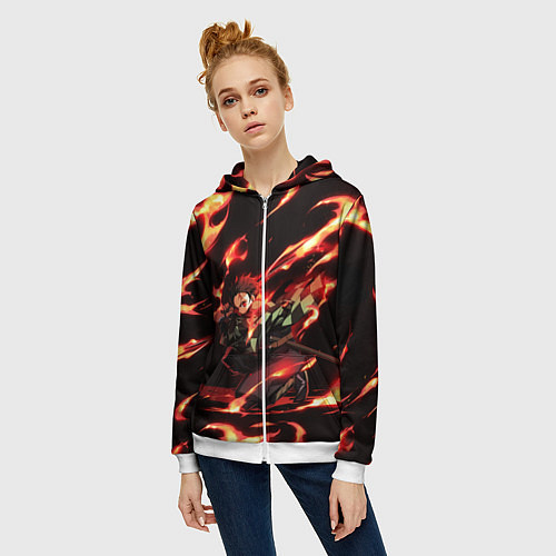Женская толстовка на молнии KIMETSU NO YAIBA / 3D-Белый – фото 3