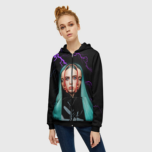 Женская толстовка на молнии BILLIE EILISH / 3D-Черный – фото 3