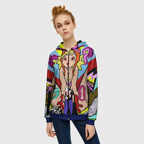 Женская толстовка на молнии GTO Онидзука графити / 3D-Синий – фото 3