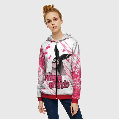 Женская толстовка на молнии ARIANA GRANDE / 3D-Красный – фото 3