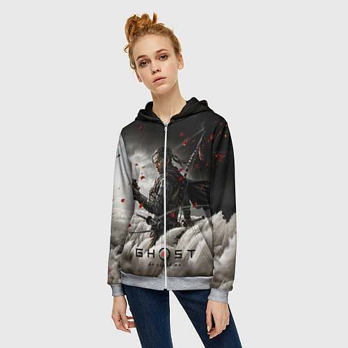 Женская толстовка на молнии Ghost of Tsushima / 3D-Меланж – фото 3