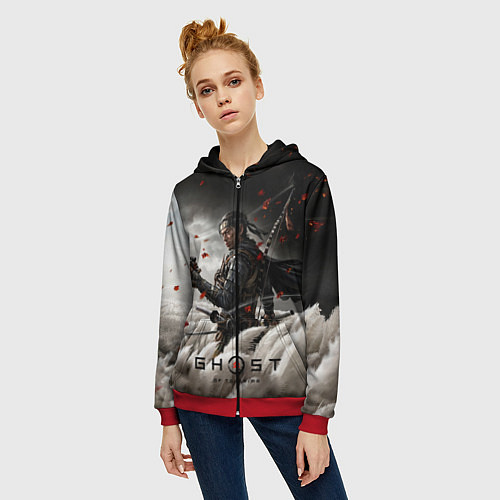 Женская толстовка на молнии Ghost of Tsushima / 3D-Красный – фото 3