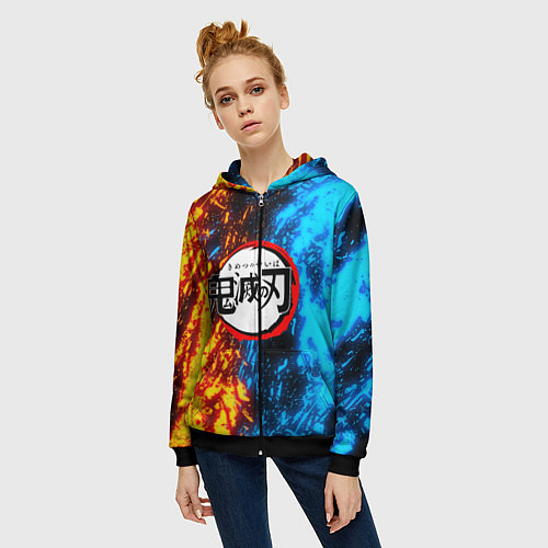 Женская толстовка на молнии KIMETSU NO YAIBA / 3D-Черный – фото 3