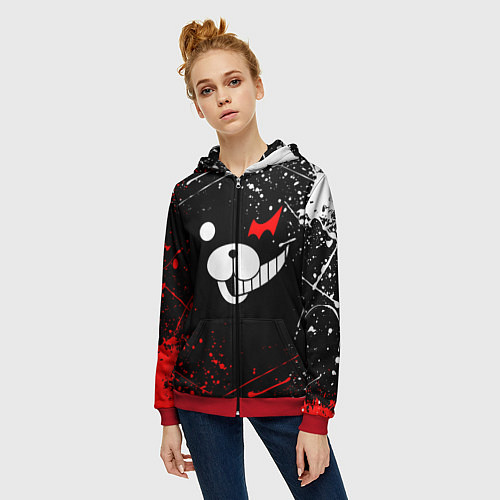 Женская толстовка на молнии MONOKUMA / 3D-Красный – фото 3