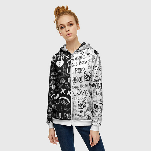 Женская толстовка на молнии LIL PEEP LOGOBOMBING / 3D-Белый – фото 3