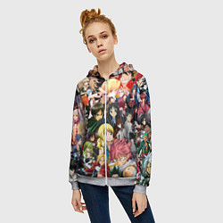 Толстовка на молнии женская Аниме коллаж, цвет: 3D-меланж — фото 2