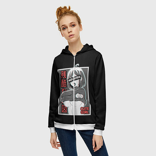 Женская толстовка на молнии Ahegao / 3D-Белый – фото 3
