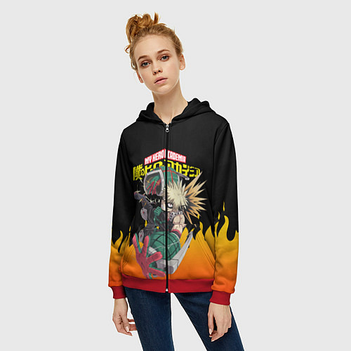 Женская толстовка на молнии MY HERO ACADEMIA яркое пламя / 3D-Красный – фото 3