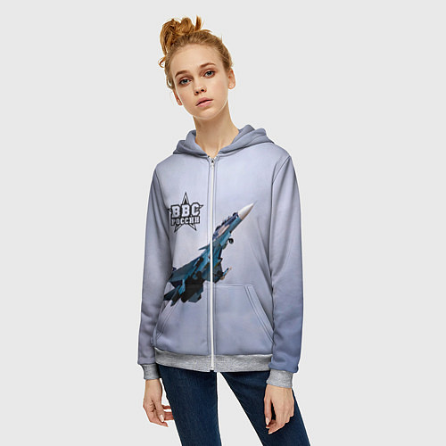 Женская толстовка на молнии ВВС России / 3D-Меланж – фото 3