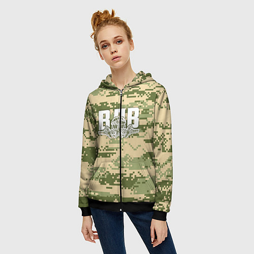 Женская толстовка на молнии ВДВ / 3D-Черный – фото 3