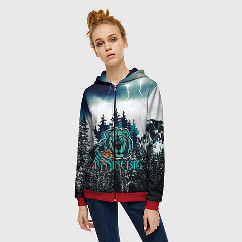 Женская толстовка на молнии Сибирь / 3D-Красный – фото 3