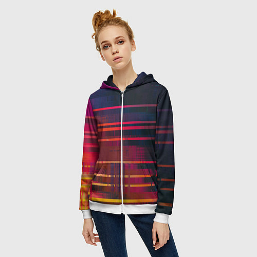 Женская толстовка на молнии Glitch of gradient / 3D-Белый – фото 3